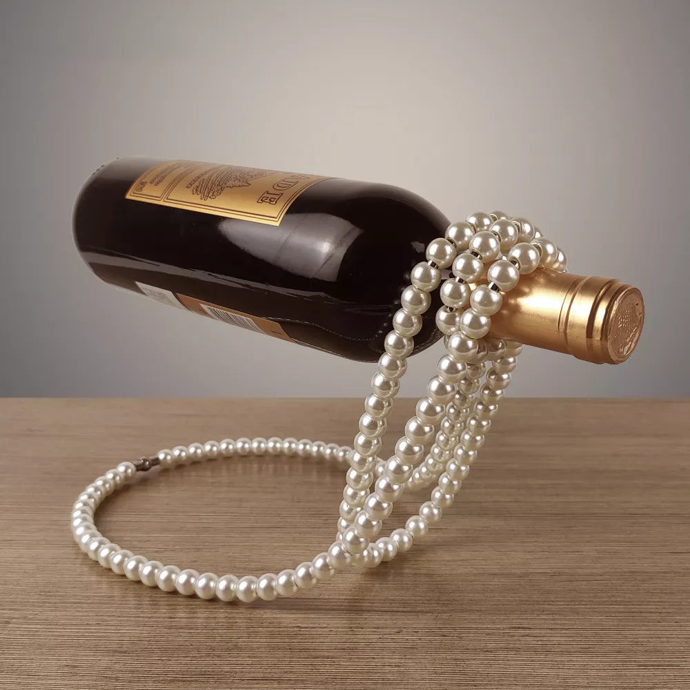 Creative Pearl Necklace Wine Rack Luxury Magic Metal Resin Hanging Suspension Wine Bottle Holder Rack Home Desktop Decoration