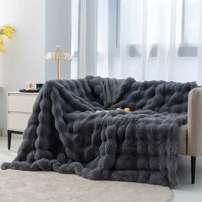 Cozy Plush Rabbit Fur Blanket – All-Season Soft Throw for Bed & Sofa