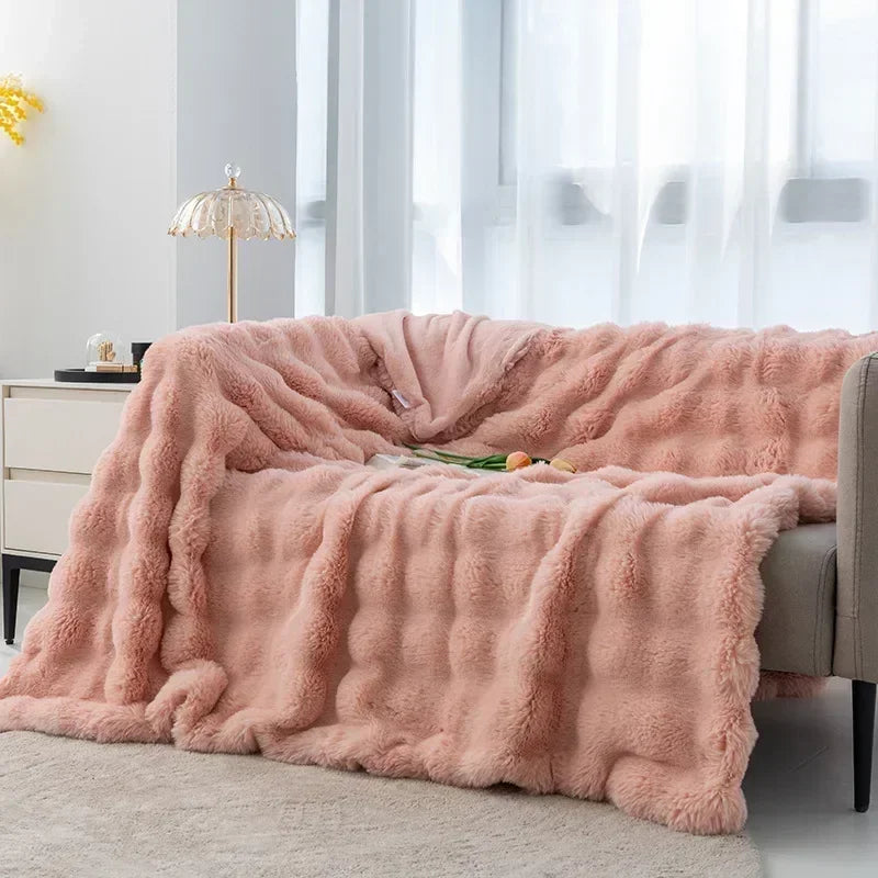 Cozy Plush Rabbit Fur Blanket – All-Season Soft Throw for Bed & Sofa