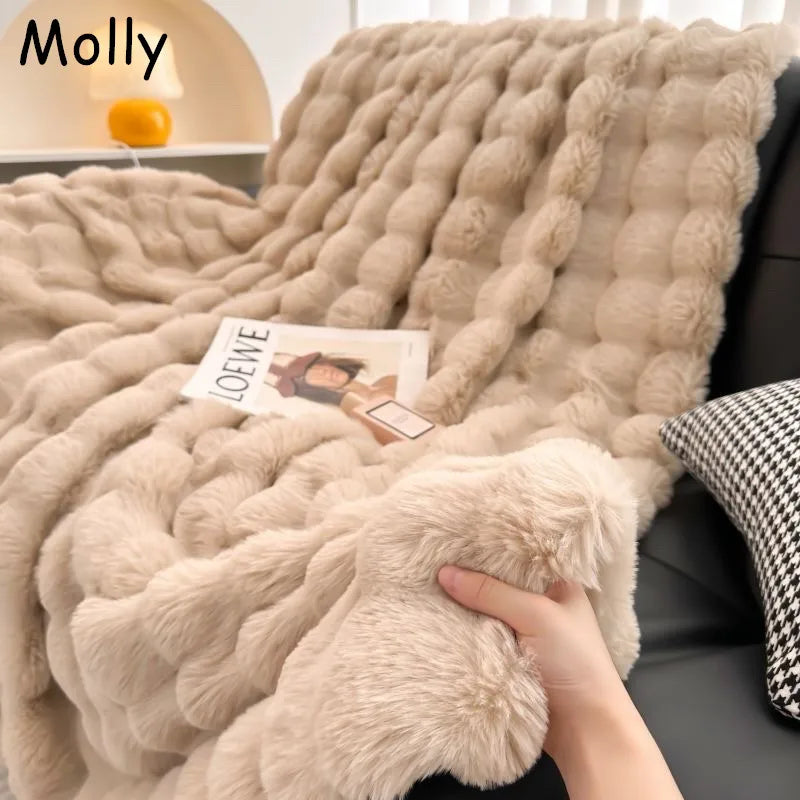 Cozy Plush Rabbit Fur Blanket – All-Season Soft Throw for Bed & Sofa