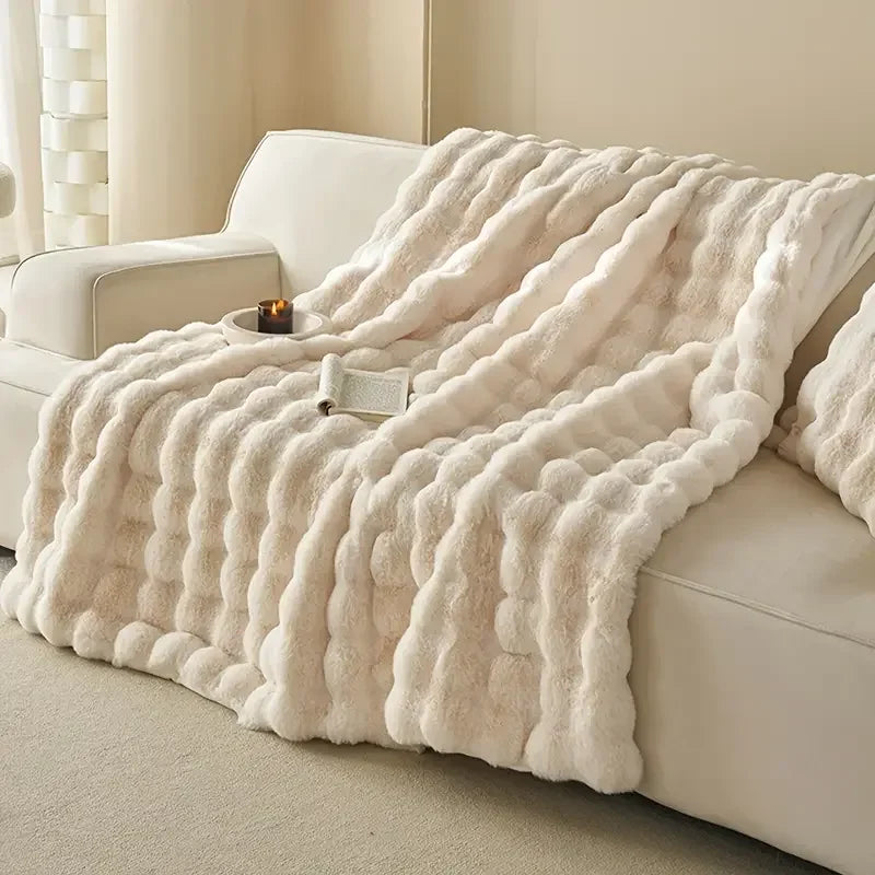 Cozy Plush Rabbit Fur Blanket – All-Season Soft Throw for Bed & Sofa