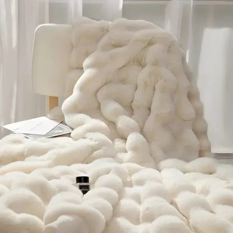 Cozy Plush Rabbit Fur Blanket – All-Season Soft Throw for Bed & Sofa