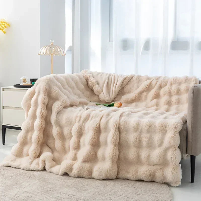 Cozy Plush Rabbit Fur Blanket – All-Season Soft Throw for Bed & Sofa